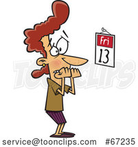 Cartoon White Lady Biting Her Nails and Looking at a Friday the 13th Calendar by Toonaday