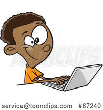 Cartoon Black Boy Using a Laptop by Toonaday