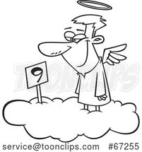 Cartoon Black and White Angel Grinning on Cloud Nine by Toonaday