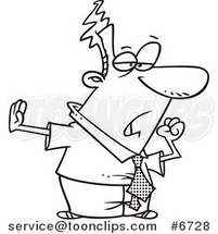 Cartoon Black and White Line Drawing of a Careless Business Man by Toonaday