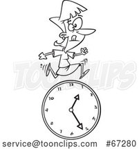 Cartoon Black and White Businesswoman Running over a Clock by Toonaday