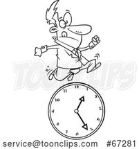 Cartoon Black and White Businessman Running over a Clock by Toonaday