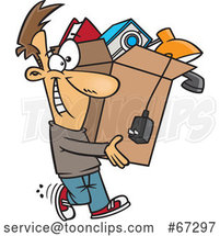 Cartoon Happy White Guy Carrying a Box of Stuff to Get Rid of by Toonaday