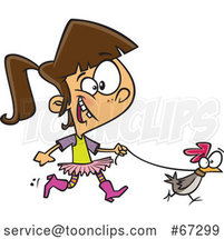Cartoon White Girl Walking a Chicken on a Leash by Toonaday