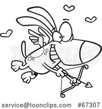 Cartoon Black and White Dog Cupid Aiming a Valentines Day Arrow by Toonaday