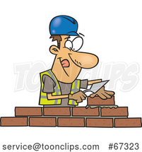 Cartoon White Mason Contractor Laying Bricks by Toonaday