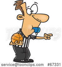 Cartoon White Basketball Referee Blowing a Whistle and Pointing by Toonaday