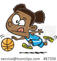 Cartoon Black Girl Dribbling a Basketball by Toonaday