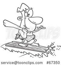 Cartoon Lineart Caveman Surfing on a Board by Toonaday