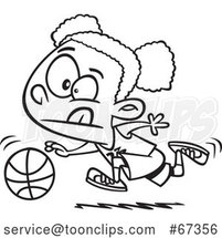Cartoon Lineart Black Girl Dribbling a Basketball by Toonaday