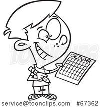 Cartoon Lineart Boy Writing a Schedule in His Calendar by Toonaday