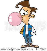 Cartoon White Teen Boy Wearing a Letter Jacket and Blowing Bubble Gum by Toonaday