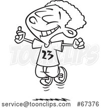 Cartoon Black and White Excited Black Boy Jumping After Finding Money by Toonaday