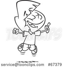 Cartoon Black and White Excited Girl Jumping After Finding Money by Toonaday
