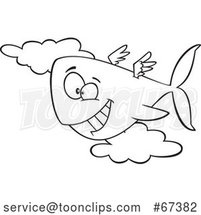 Cartoon Black and White Happy Flying Whale by Toonaday