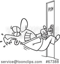 Cartoon Black and White Guy Trying to Pull Open a Door That You Push by Toonaday