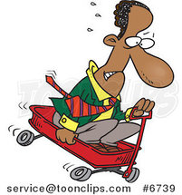Cartoon Black Business Man Riding Downhill in a Wagon by Toonaday