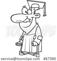 Cartoon Black and White Happy Older Graduate with Canes by Toonaday