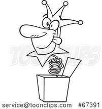 Cartoon Black and White April Fools Jester Popping out of a Jack in the Box by Toonaday