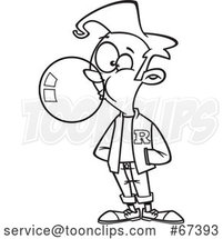 Cartoon Black and White Teen Boy Wearing a Letter Jacket and Blowing Bubble Gum by Toonaday