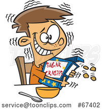 Cartoon Jittery White Boy Hugging a Sugary Cereal Box by Toonaday