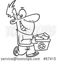 Cartoon Black and White Happy Guy Carrying a Recycle Bin by Toonaday