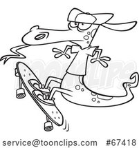 Cartoon Black and White Lizard Skateboarding by Toonaday