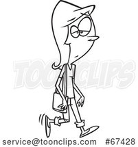 Cartoon Black and White Walking Lady Wearing Ripped Jeans by Toonaday