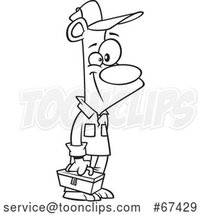 Cartoon Black and White Handyman Bear Holding a Tool Box by Toonaday