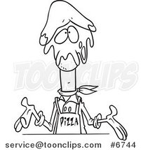 Cartoon Black and White Line Drawing of a Pizza Guy with Dough on His Head by Toonaday