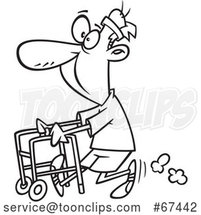 Cartoon Outline Feisty Old Guy Walking with a Walker by Toonaday