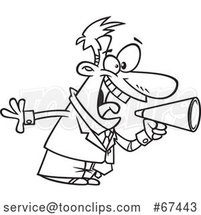 Cartoon Outline Energetic Boss Shouting Through a Megaphone by Toonaday
