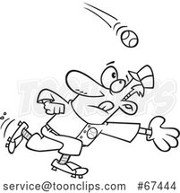 Cartoon Outline Baseball Player Going in for a Catch by Toonaday