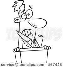 Cartoon Outline Scared Guy at a Speech Podium by Toonaday
