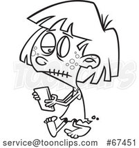 Cartoon Outline Zombie Girl Texting by Toonaday