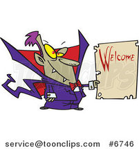 Cartoon Vampire Holding a Welcome Sign by Toonaday