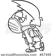 Black and White Cartoon Exhausted Boy Wearing a Mask by Toonaday