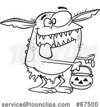Black and White Cartoon Halloween Goblin Trick or Treating by Toonaday