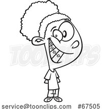 Black and White Cartoon Grinning Girl with Braces by Toonaday