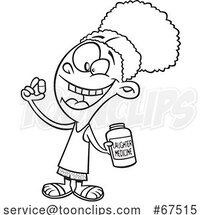Black and White Cartoon Girl Taking Laughter Medicine by Toonaday