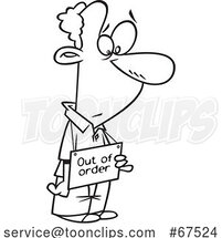 Cartoon Lineart Guy Holding an out of Order Sign by Toonaday