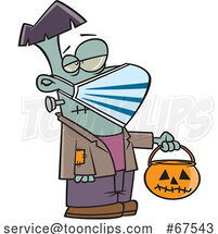 Cartoon Covid Halloween Frankenstein Wearing a Mask and Trick or Treating by Toonaday
