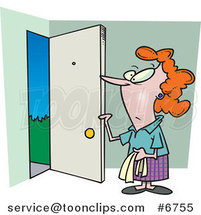 Cartoon Lady Opening a Door by Toonaday