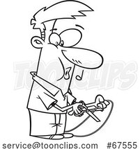 Cartoon Black and White Guy Cutting a Cord by Toonaday