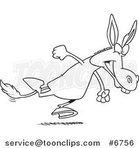 Cartoon Black and White Line Drawing of a Running Donkey by Toonaday