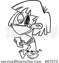 Cartoon Black and White Covid Halloween Zombie Girl Texting on a Cell Phone by Toonaday