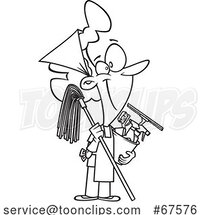 Cartoon Black and White Happy Lady Ready to Do Fall or Spring Cleaning by Toonaday