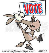 Cartoon Donkey Carrying a Vote Sign by Toonaday