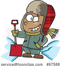 Cartoon Boy Standing Proud After Snow Shoveling a Sidewalk by Toonaday