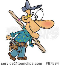 Cartoon Senior Carpenter Carrying Lumber by Toonaday